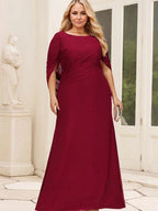 Trompeten-/Meerjungfrauen-Bootsausschnitt bodenlanges Chiffonkleid für die Brautmutter mit Faltenwurf