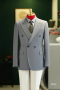 Costume en laine gris clair à double boutonnage | Costume sur mesure pour marié et affaires