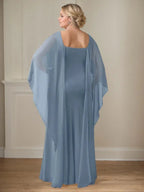 Vestido de madrina de novia de gasa largo hasta el suelo con corte recto y volantes en cascada