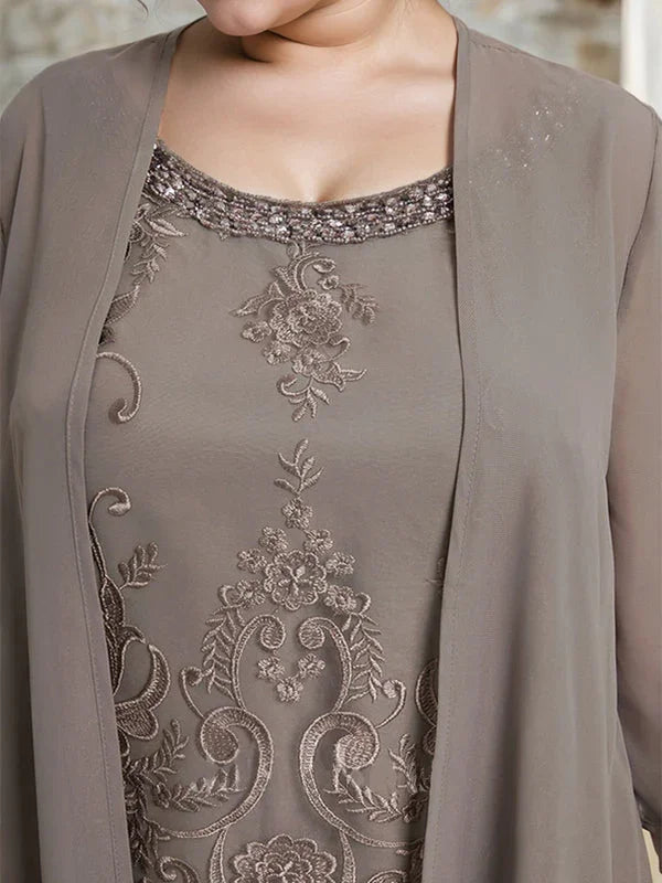 Combinaison/Pantalon Séparés Col Rond Longueur Sol en Mousseline Dentelle Robe de la Mère de la Mariée avec Perles et Paillettes