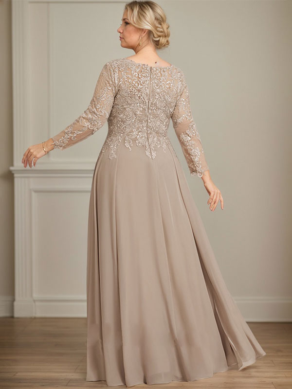 Robe de mère de la mariée en mousseline de soie à dentelle, longueur au sol, en ligne A, col en V, ornée de paillettes