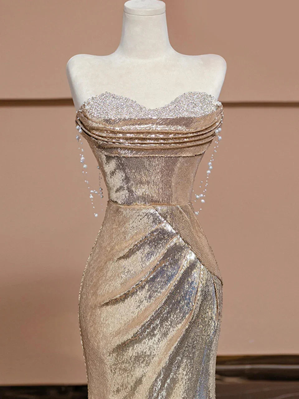 Robe de bal scintillante à sequins sirène, décolleté cœur, robe de soirée Y7612