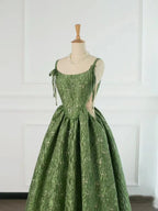 Vintage Green Evening Gown Spaghetti Straps A Line Prom Party Dress Brithday Ball Gown Y7567