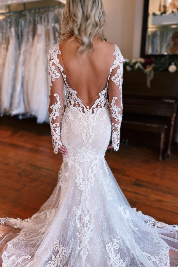 Bmbridal Lace Long Sleeves Wedding Dress With Overskirt Beaded Details On Sale