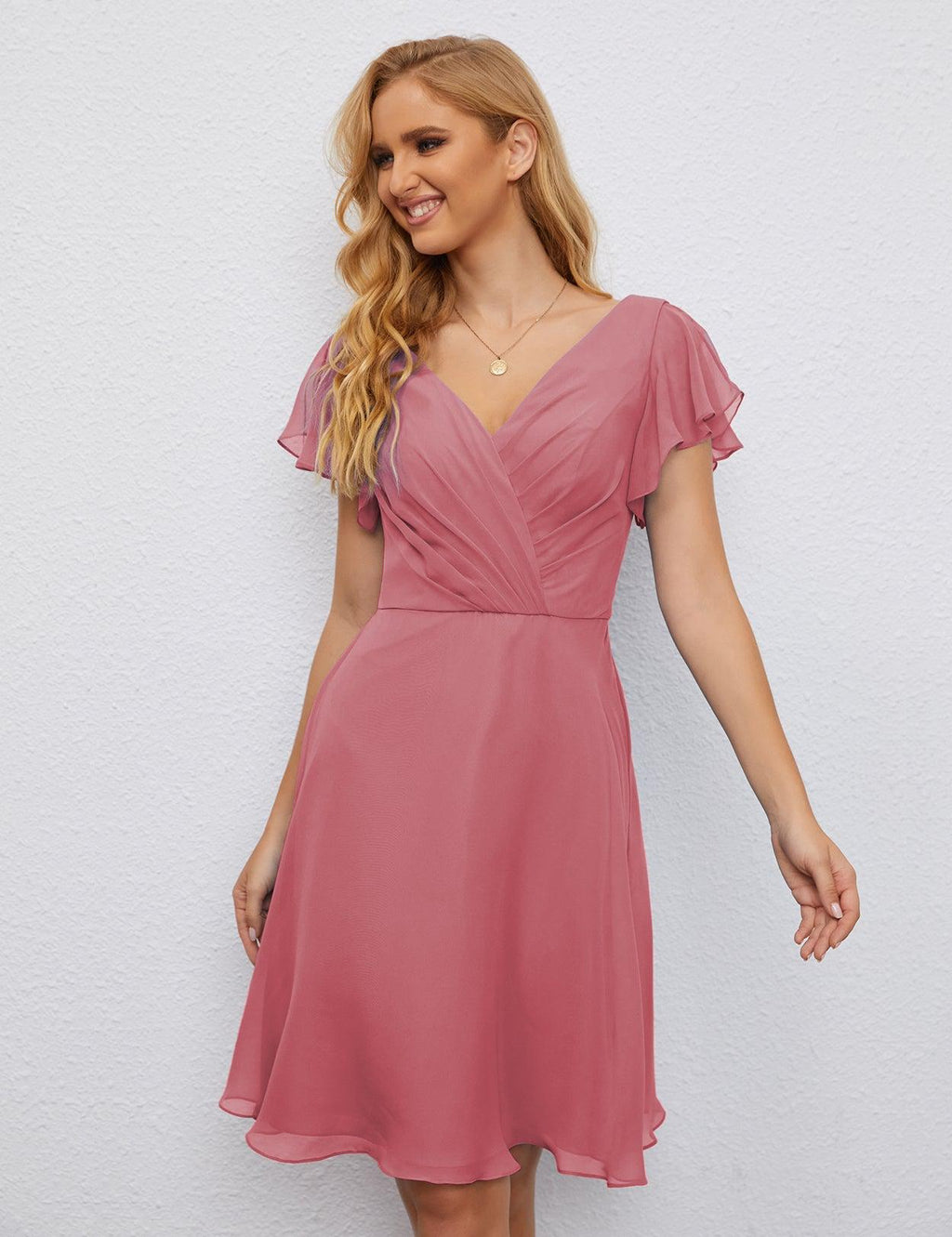 Vestido de Regresso a Casa em Forma de U Vestido de Baile Formal Vestido de Cocktail de Comprimento ao Joelho Manga Curta para Festa 28077