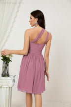 Numbersea Damen Chiffon Kurzes Ein-Schulter Brautjungfernkleid Festliche Kleider für Feier Heimkehr 2804