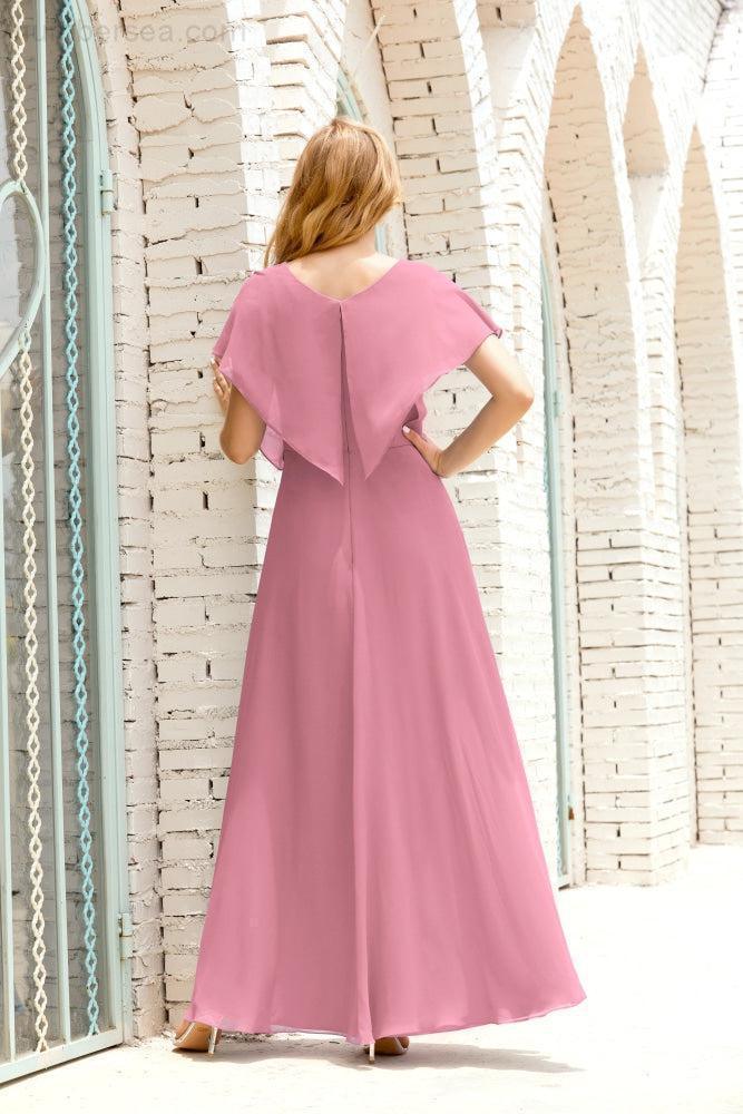 Robe de la Mère de la Mariée Grande Taille Col en V Longueur Solennelle Robe de Bal Formelle pour Invité de Mariage 28020