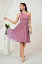 Numbersea Damen Chiffon Kurzes Ein-Schulter Brautjungfernkleid Festliche Kleider für Feier Heimkehr 2804