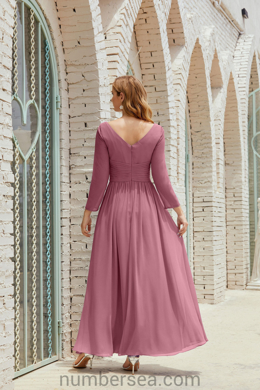 Abito da damigella Numbersea in chiffon, abito formale per festa, abito da sera 28016