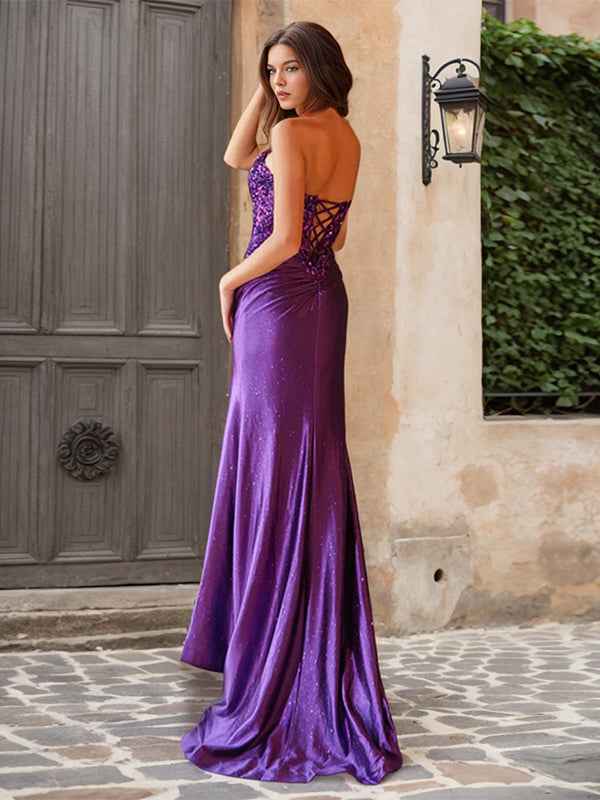 Black Sheath Long Prom Dress With Sweetheart Neckline And Slit