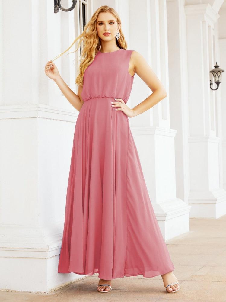 Vestido de Dama de Honra Sem Mangas Longo Linha A para Baile de Gala e Noites Formais 28025