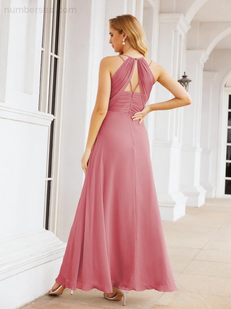 Numbersea Robes de demoiselle d'honneur pour femmes à bretelles doubles spaghetti Robe longue de soirée formelle fendue sur le côté 28051