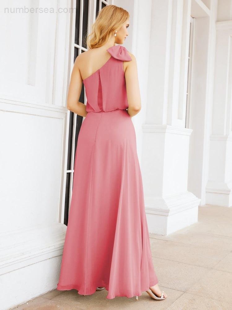 Robe de mariée longue asymétrique en mousseline à volants, sans manches et fendue sur le côté, modèle 28057