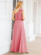 Robe de mariée longue asymétrique en mousseline à volants, sans manches et fendue sur le côté, modèle 28057