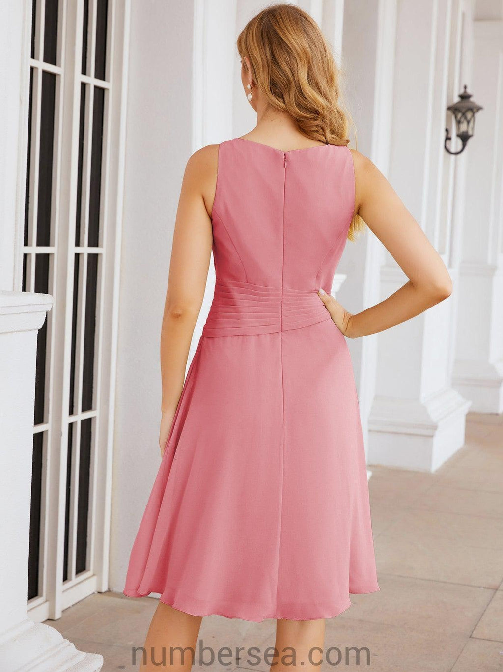 Vestidos para a Mãe da Noiva Vestido de Baile de Finalistas Vestido Casual Pregueado 28065