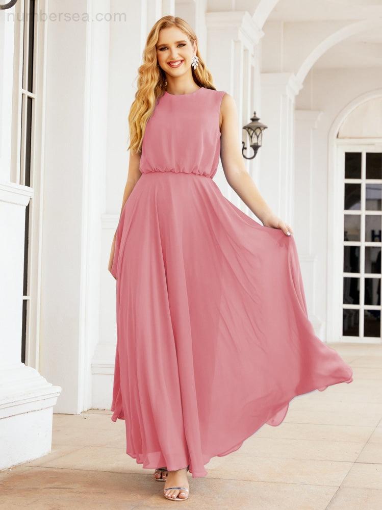 Vestido de Dama de Honra Sem Mangas Longo Linha A para Baile de Gala e Noites Formais 28025