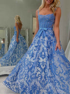 Royal Blue Baroque Lace Corset Prom Dress Long With Beadwork