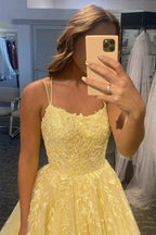 Princess Yellow Spaghetti Straps Prom Dress For Weddings And Evening Parties
