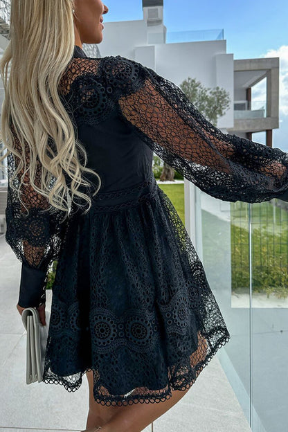 Vestido mini formal con mangas abullonadas y encaje de crochet Peak Party Vibes 