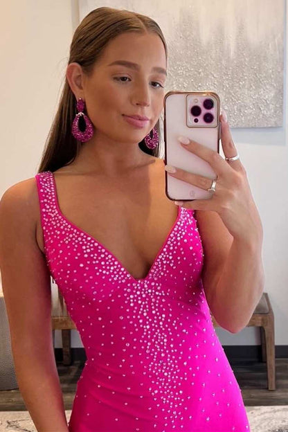 Elle | Vestido de fiesta de satén con cuentas, escote en V y espalda cruzada, estilo sirena