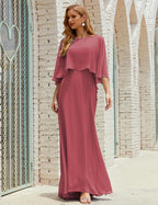 Abito da Damigella Donna Manica Lunga Scollatura a V Chiffon Abito da Cerimonia Matrimonio Festa 28018