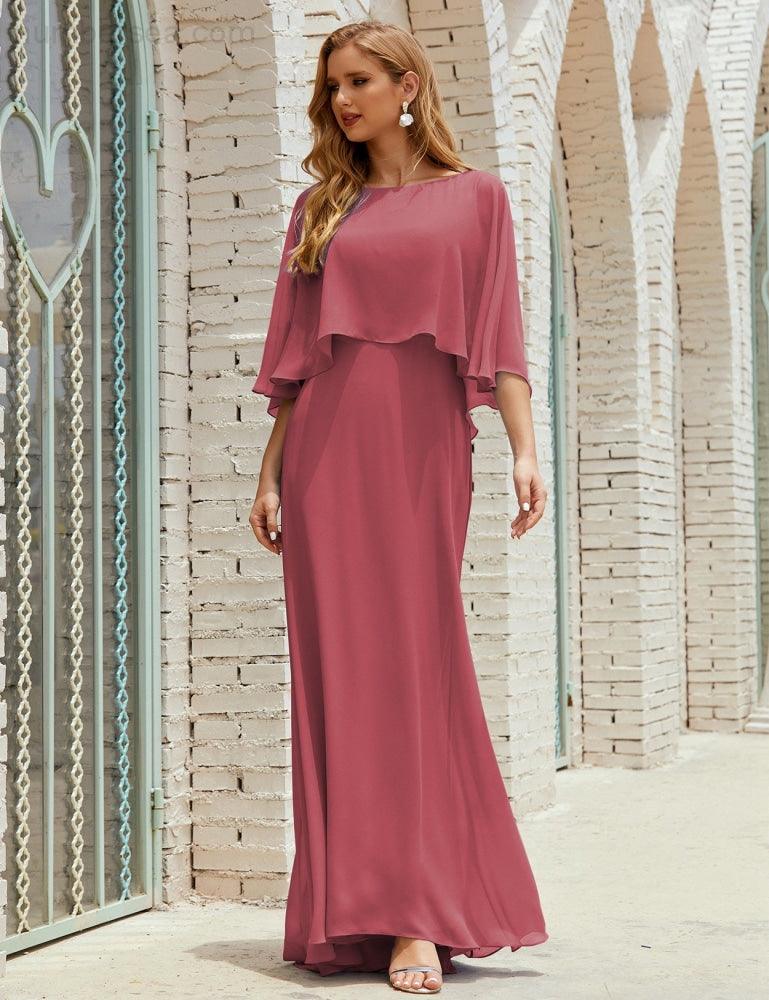 Abito da Damigella Donna Manica Lunga Scollatura a V Chiffon Abito da Cerimonia Matrimonio Festa 28018