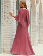Abito da Damigella Donna Manica Lunga Scollatura a V Chiffon Abito da Cerimonia Matrimonio Festa 28018