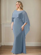 Vestido de madrina de novia de gasa largo hasta el suelo con corte recto y volantes en cascada