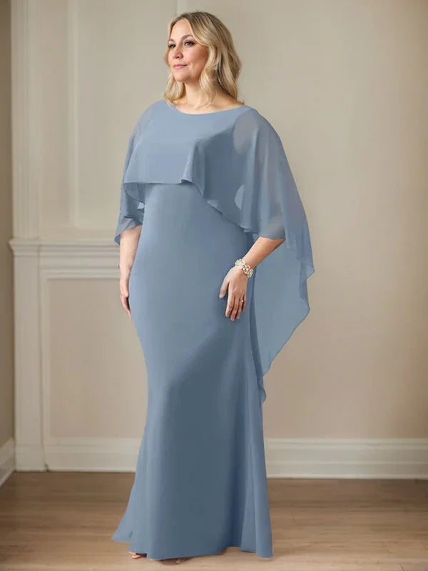 Vestido de madrina de novia de gasa largo hasta el suelo con corte recto y volantes en cascada