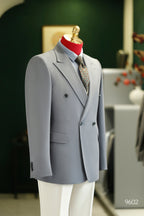Costume en laine gris clair à double boutonnage | Costume sur mesure pour marié et affaires