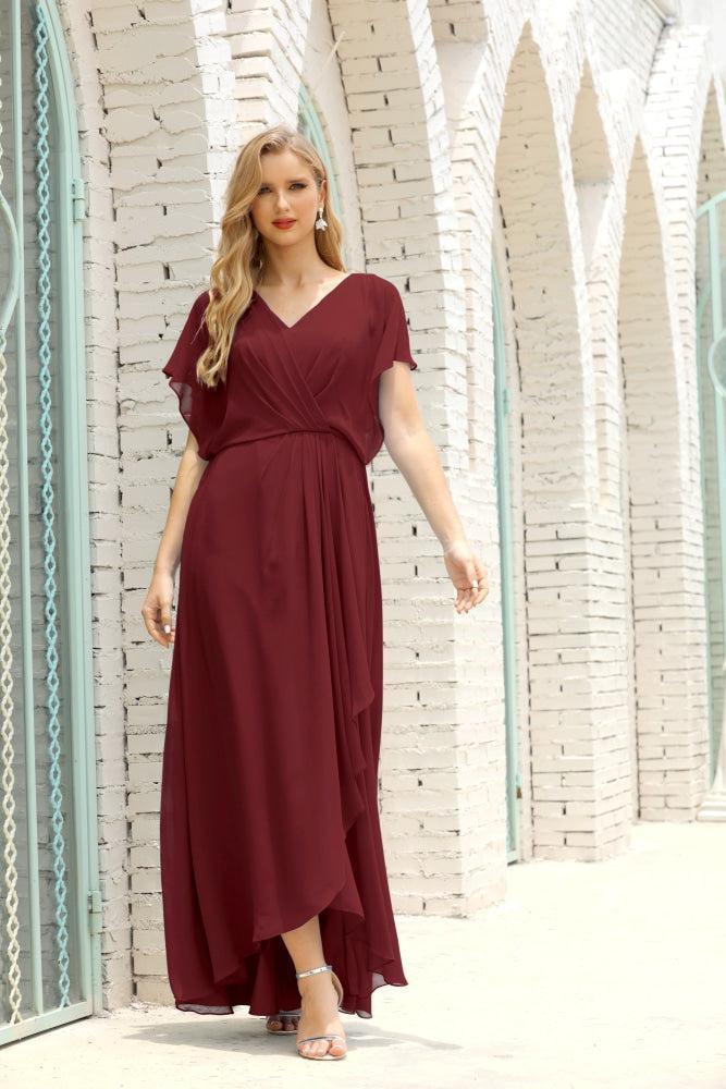 Vestidos de Mãe da Noiva Tamanho Grande Decote em V Comprido para Baixo Vestido de Gala Formal para Convidado de Casamento 28020
