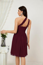 Numbersea Damen Chiffon Kurzes Ein-Schulter Brautjungfernkleid Festliche Kleider für Feier Heimkehr 2804