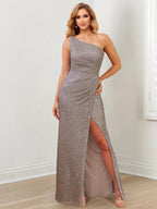 Abiti da madre della sposa a colonna con spalla scoperta e lunghezza fino al pavimento