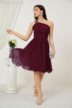 Numbersea Damen Chiffon Kurzes Ein-Schulter Brautjungfernkleid Festliche Kleider für Feier Heimkehr 2804