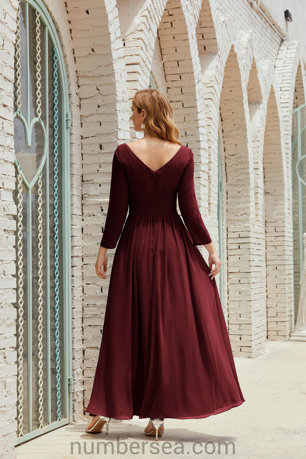 Abito da damigella Numbersea in chiffon, abito formale per festa, abito da sera 28016