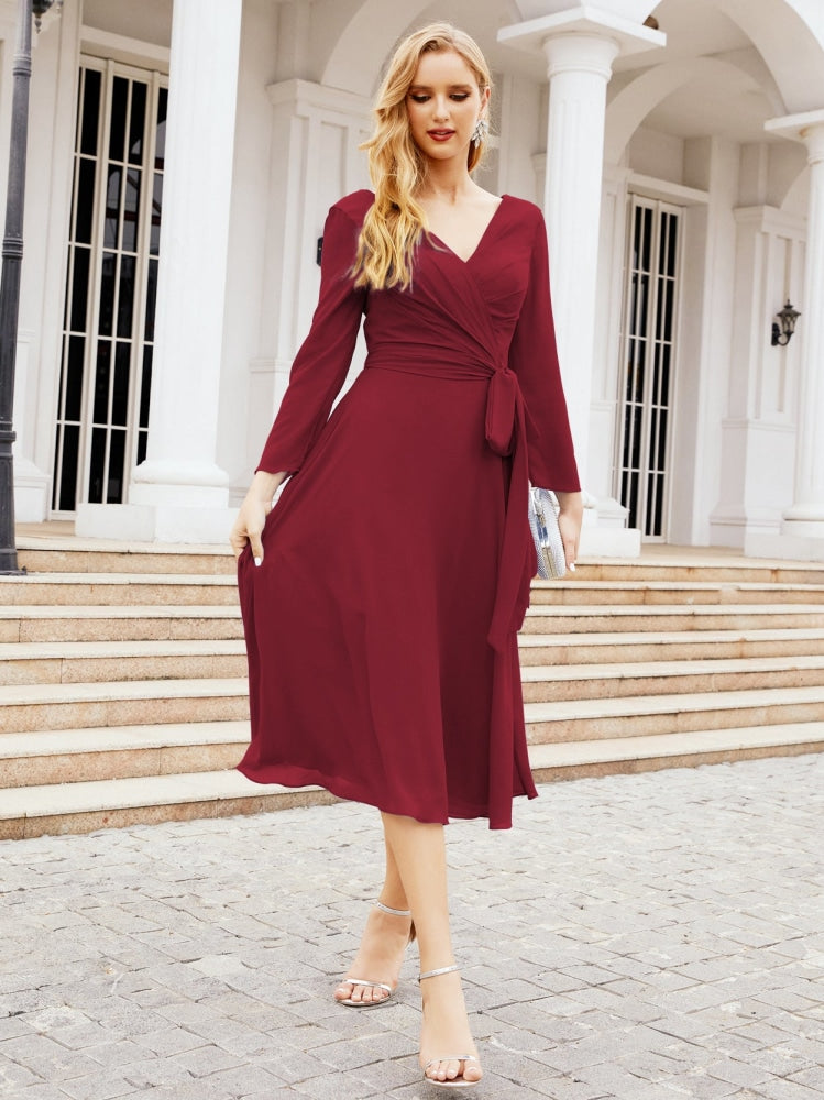 Bridesmaid Dress V-Back Waist Belt Mother of the Bride Wedding Guest SY28031