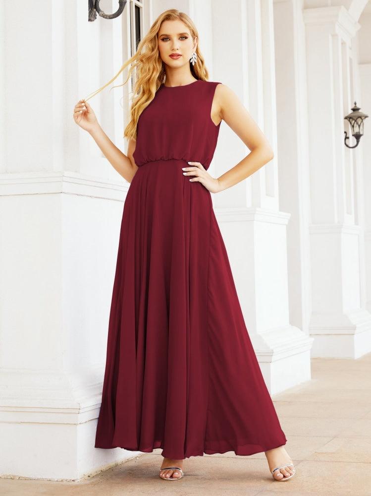 Vestido de Dama de Honra Sem Mangas Longo Linha A para Baile de Gala e Noites Formais 28025