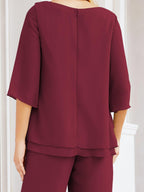 Robe de mariée élégante pour la mère de la mariée en deux pièces, tailleur pantalon grande taille à volants superposés, peignoir argenté 28064