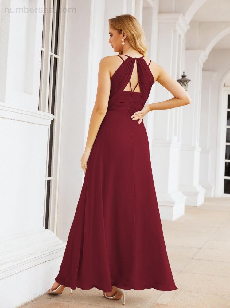 Numbersea Robes de demoiselle d'honneur pour femmes à bretelles doubles spaghetti Robe longue de soirée formelle fendue sur le côté 28051