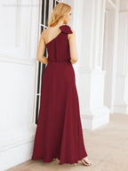 Robe de mariée longue asymétrique en mousseline à volants, sans manches et fendue sur le côté, modèle 28057