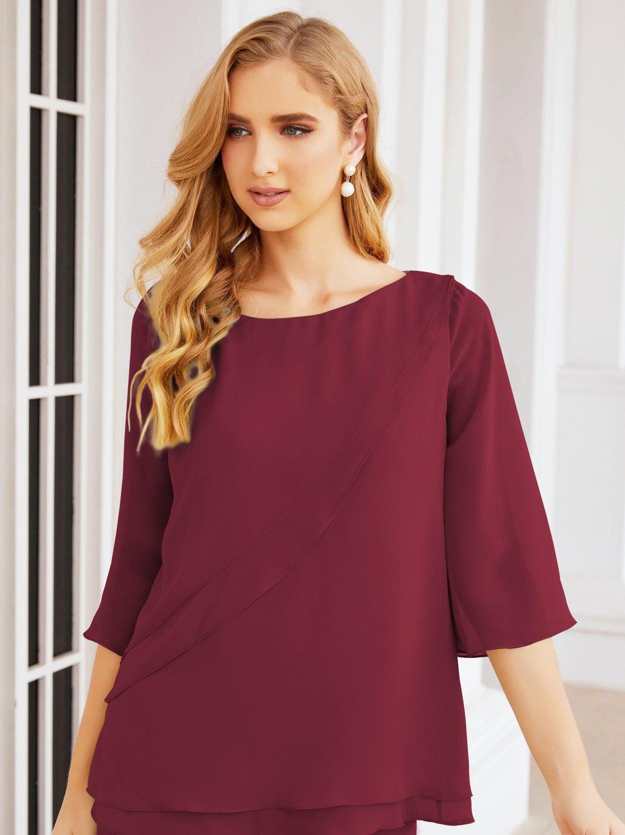 Robe de mariée élégante pour la mère de la mariée en deux pièces, tailleur pantalon grande taille à volants superposés, peignoir argenté 28064