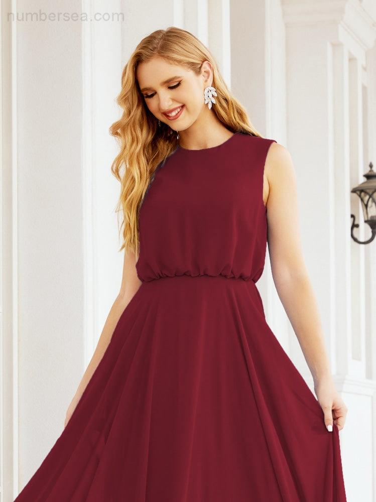 Vestido de Dama de Honra Sem Mangas Longo Linha A para Baile de Gala e Noites Formais 28025