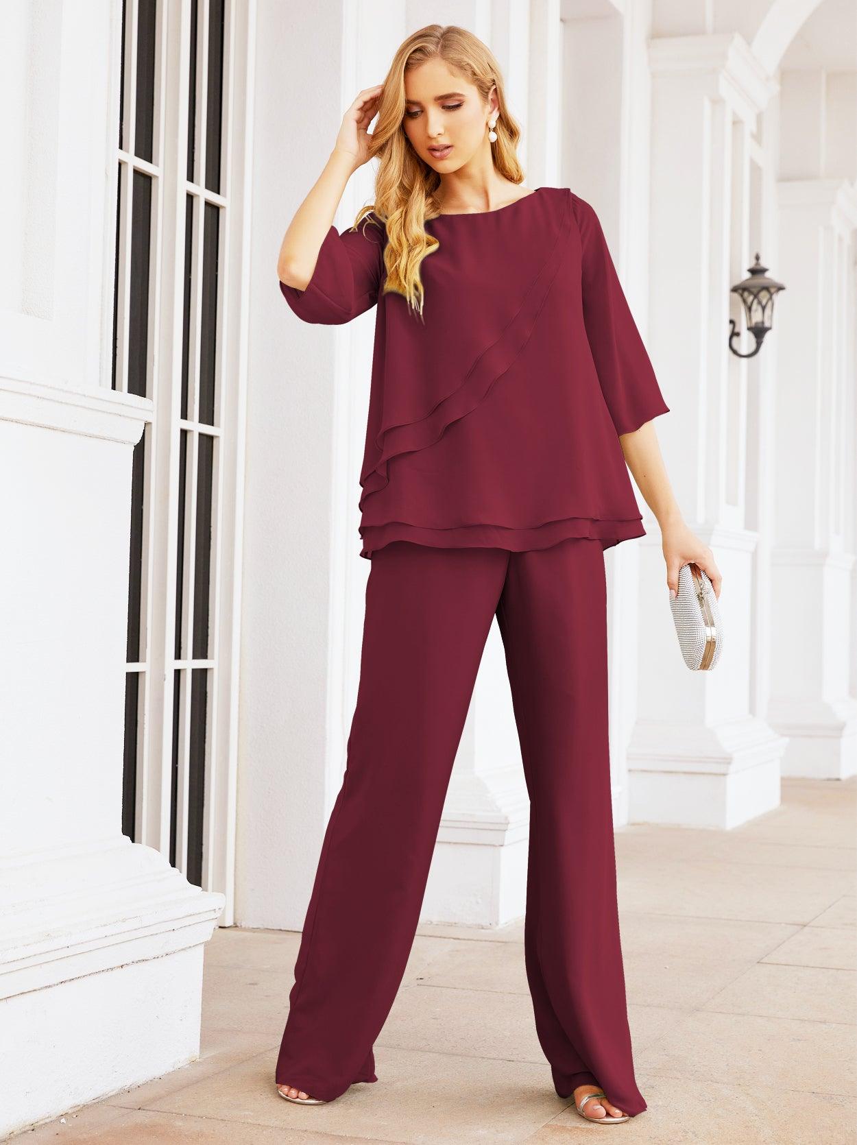 Robe de mariée élégante pour la mère de la mariée en deux pièces, tailleur pantalon grande taille à volants superposés, peignoir argenté 28064