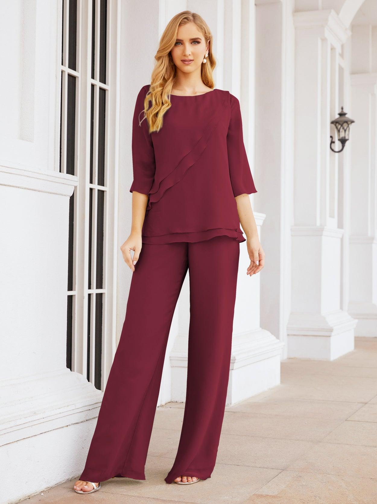 Robe de mariée élégante pour la mère de la mariée en deux pièces, tailleur pantalon grande taille à volants superposés, peignoir argenté 28064