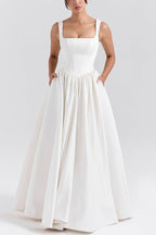 Breite Träger Korsett Einfarbig Kleider Maxi Kleider-Weiß 