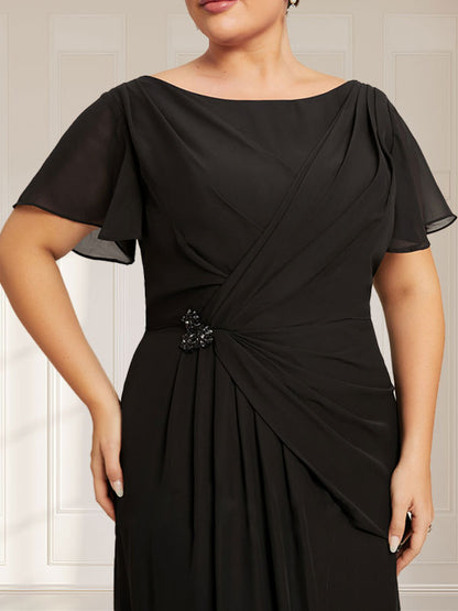 A-Linie, U-Ausschnitt, Illusion, knielang, Chiffon, Spitze, Kleid für die Brautmutter mit Perlen und Pailletten