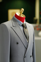 Costume en laine gris clair à double boutonnage | Costume sur mesure pour marié et affaires