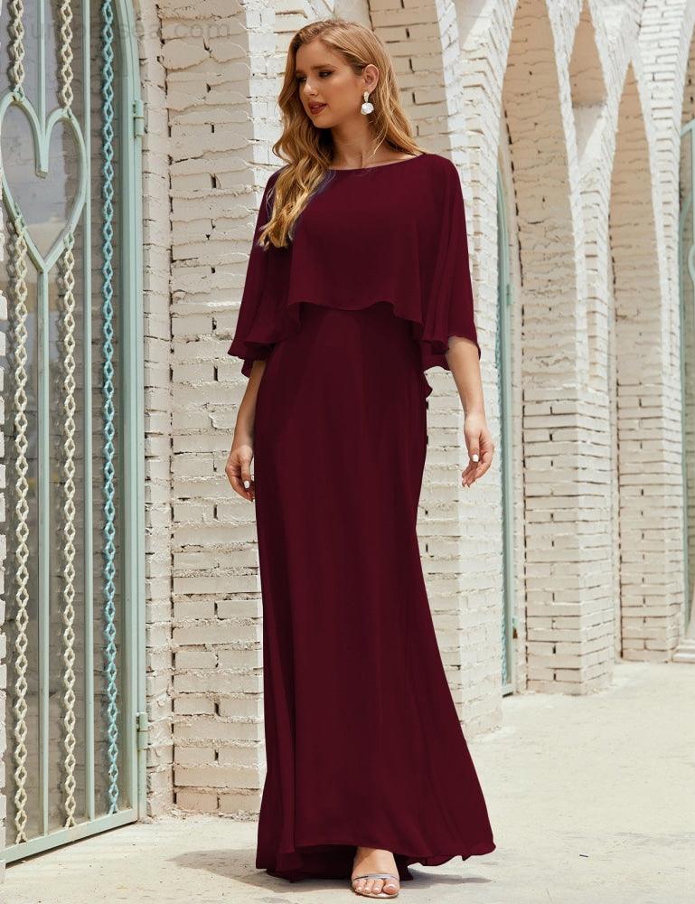 Abito da Damigella Donna Manica Lunga Scollatura a V Chiffon Abito da Cerimonia Matrimonio Festa 28018