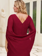 Trompeten-/Meerjungfrauen-Bootsausschnitt bodenlanges Chiffonkleid für die Brautmutter mit Faltenwurf