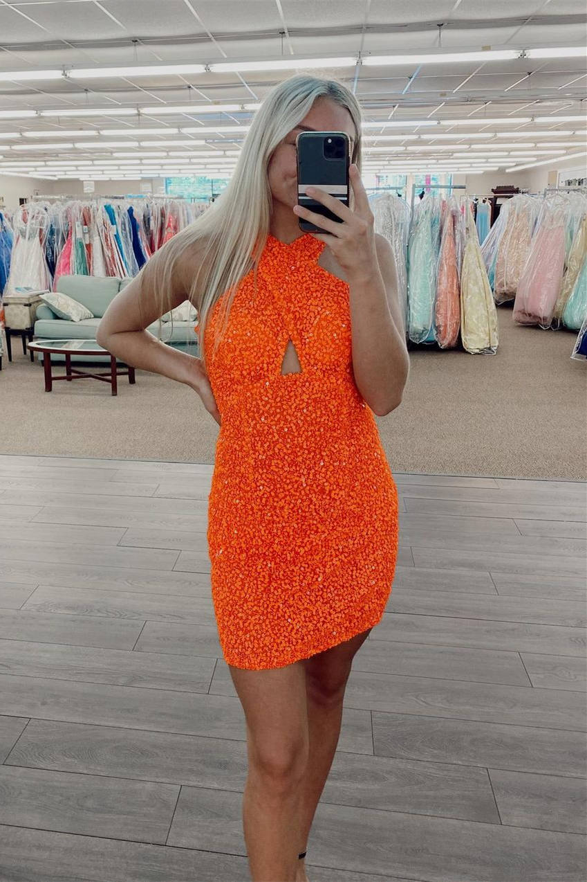 Lynn | Robe de retour nu en ligne A, paillettes rose vif, robe de bal de fin d'année